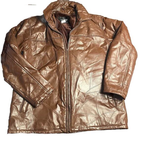 Haband Executive Division Leather Black Patchwork Coat Men's L - Picture 1 of 5